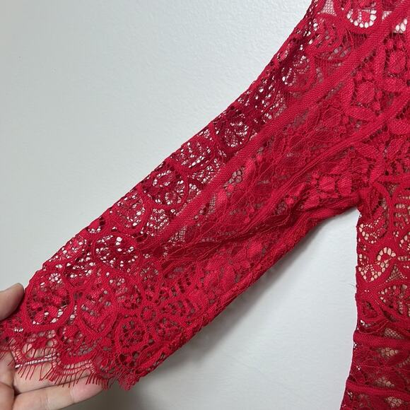 NWT For Love and Lemons Lyla red floral lace cocktail bodycon mini dress - Picture 8 of 12